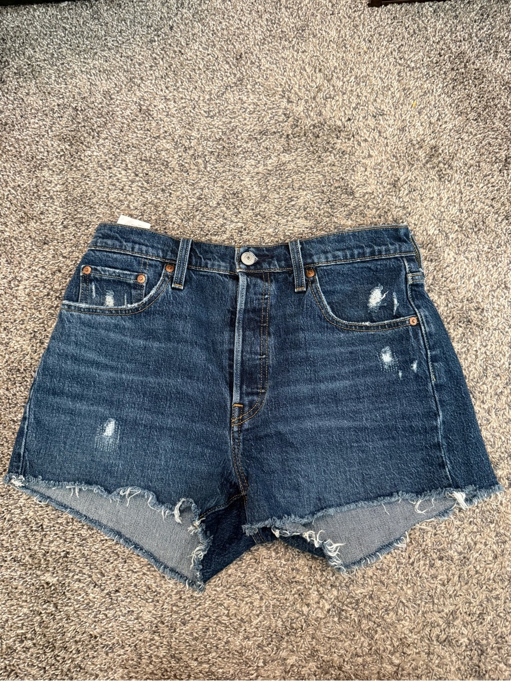 Levi's Dark Blue High-Rise Distressed Denim Shorts